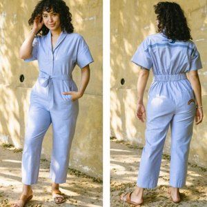 NWT Soludos Rialto Light Chambray Embroidered Jumpsuit -